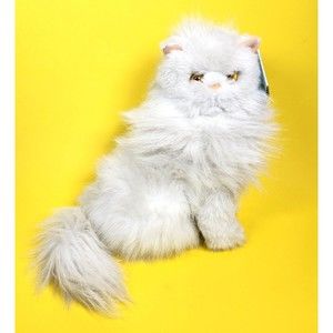 Cuddle Critter White Persian Cat Plush Toy Realistic Eyes Tags 10 in. High